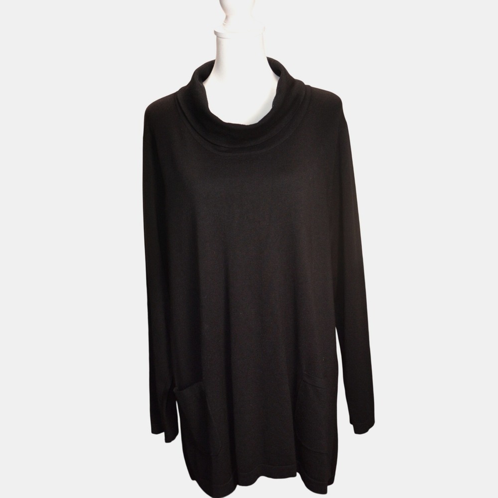 Erin‎ London Black Knit Sweater with Pockets Long Sleeve Cowl Neck Size 2X Plus